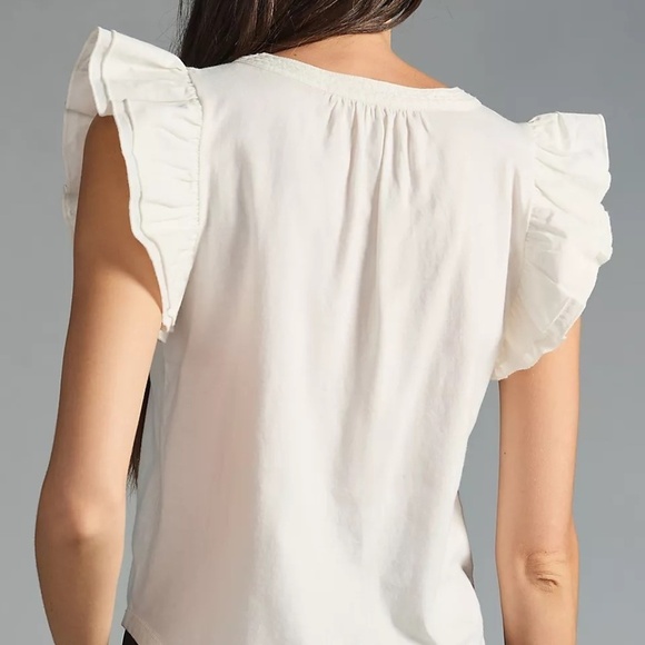 NWT Anthropologie Maeve Ivory Ruffle Sleeve Top 1X - Picture 2 of 4